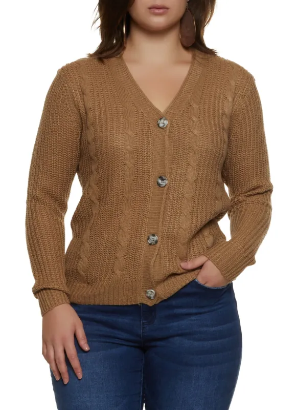 Plus Size Cable Knit Button Front Cardigan sold by Rainbow