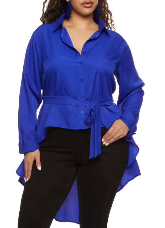 Plus Size Button Front High Low Hem Shirt sold by Rainbow