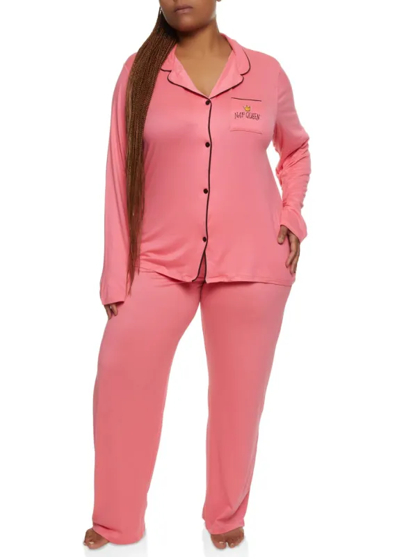 Plus Size Graphic Pocket Pajama Shirt and Pants sold by Rainbow