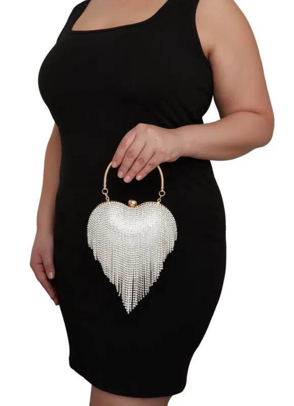 Heart Rhinestone Fringe Convertible Clutch Purse sold by Rainbow