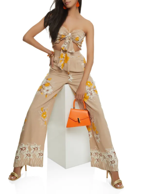 Floral Print Tie Front Smocked Bandeau Top sold by Rainbow