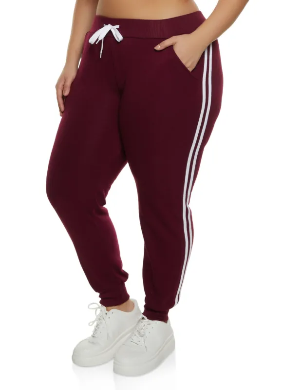 Plus Size Varsity Striped Side Joggers sold by Rainbow