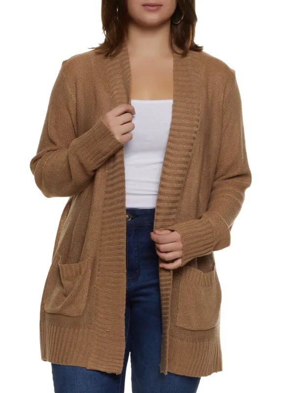 Plus Size Open Front Long Sleeve Cardigan sold by Rainbow