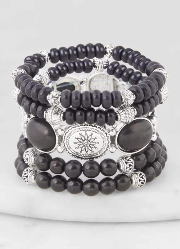 Boho Beaded Stretch Bracelets Set of 5 sold by Rainbow