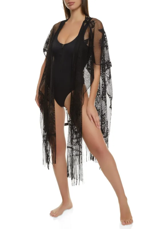 Butterfly Lace Fringe Hem Swim Cover Up sold by Rainbow