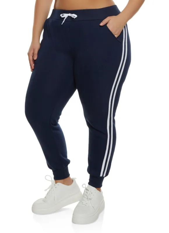 Plus Size Varsity Striped Side Joggers sold by Rainbow