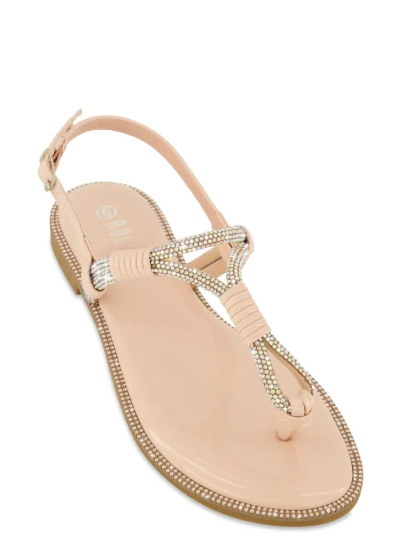 Rhinestone Trim Buckle Strap Thong Sandals sold by Rainbow