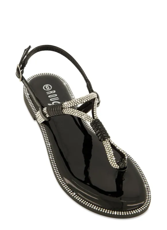 Rhinestone Trim Buckle Strap Thong Sandals sold by Rainbow