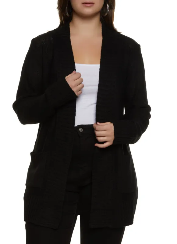 Plus Size Open Front Long Sleeve Cardigan sold by Rainbow