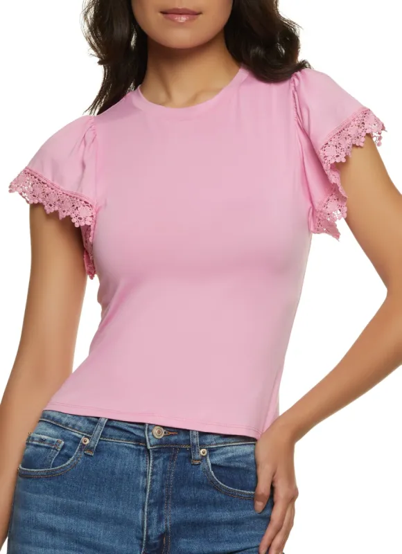 Crochet Trim Short Sleeve Tee sold by Rainbow