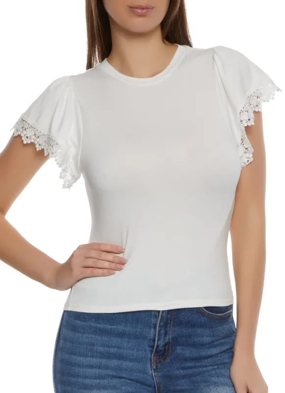 Crochet Trim Short Sleeve Tee sold by Rainbow