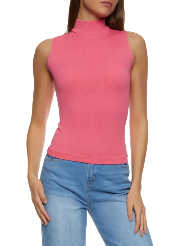 Mock Neck Seamless Ribbed Knit Tank Top sold by Rainbow