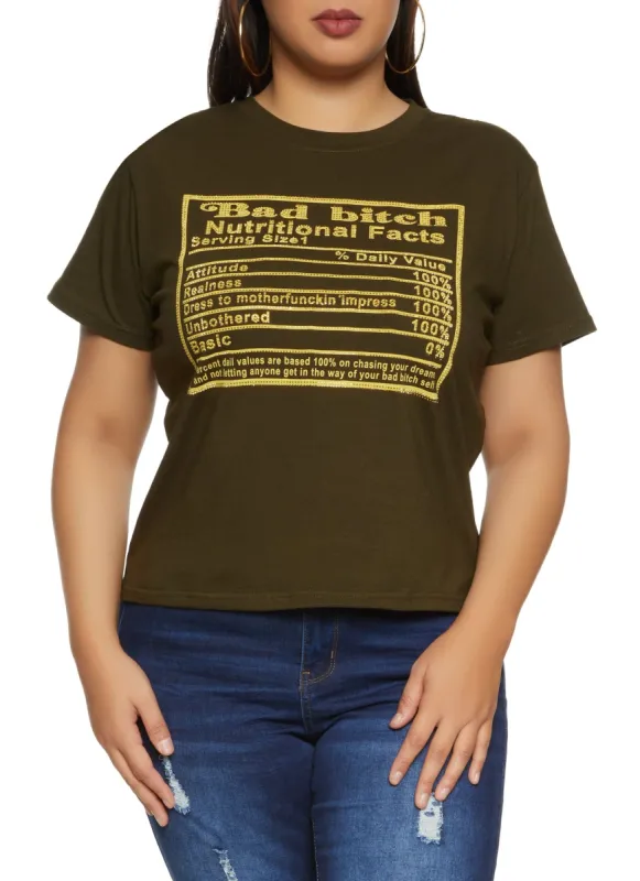 Plus Size Nutritional Facts Rhinestone Graphic Tee sold by Rainbow