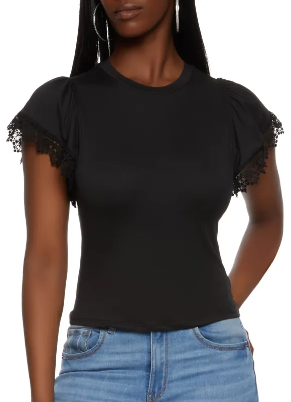 Crochet Trim Short Sleeve Tee sold by Rainbow