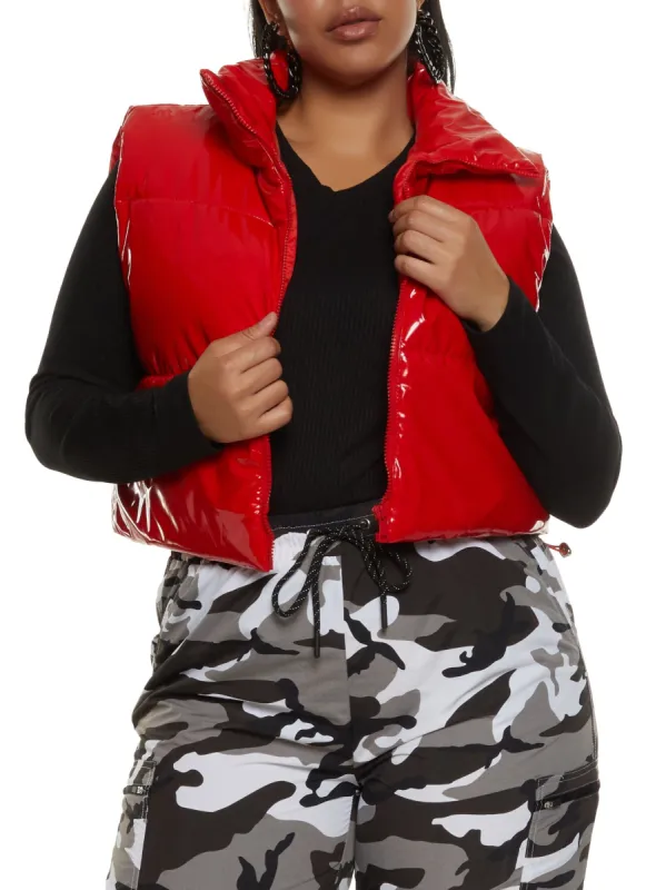 Plus Size Faux Patent Leather Puffer Vest sold by Rainbow