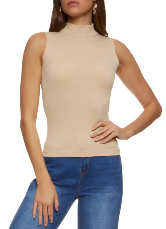 Mock Neck Seamless Ribbed Knit Tank Top sold by Rainbow