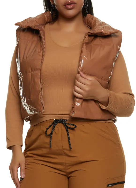 Plus Size Faux Patent Leather Puffer Vest sold by Rainbow
