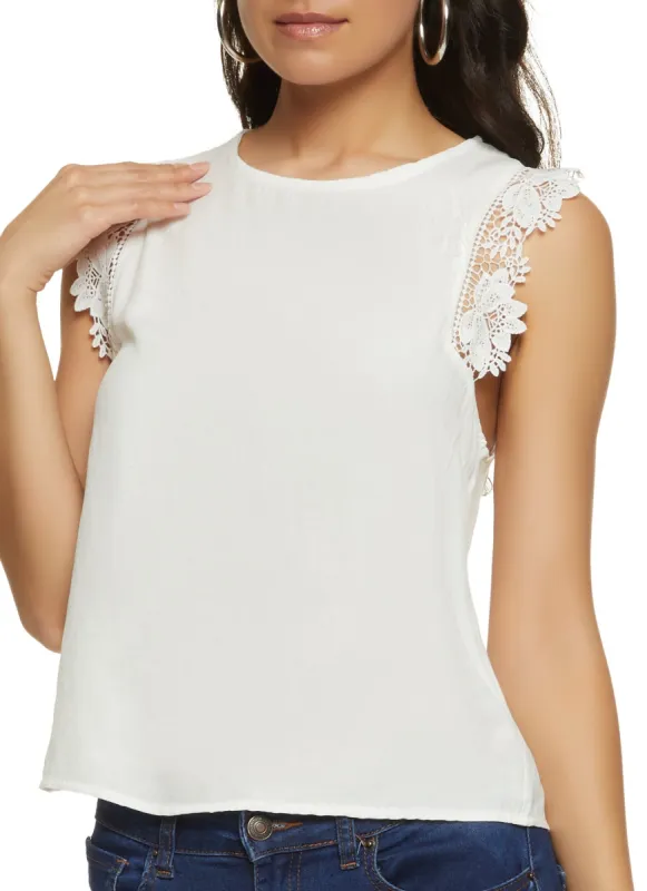 Sleeveless Floral Crochet Trim Blouse sold by Rainbow