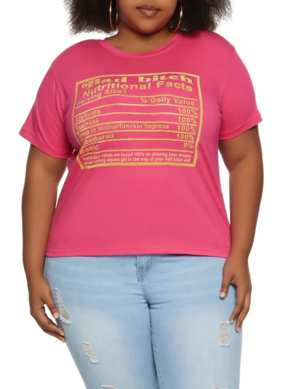 Plus Size Nutritional Facts Rhinestone Graphic Tee sold by Rainbow