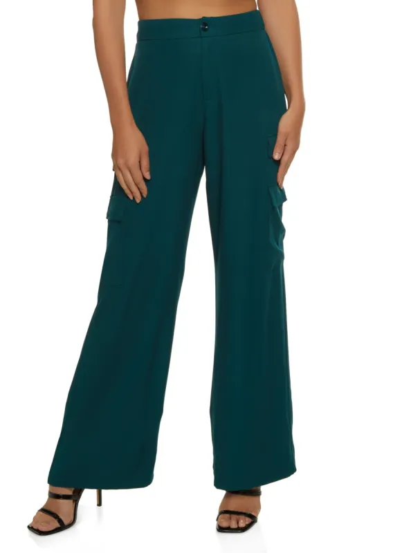 Solid High Waist Wide Leg Cargo Pants sold by Rainbow