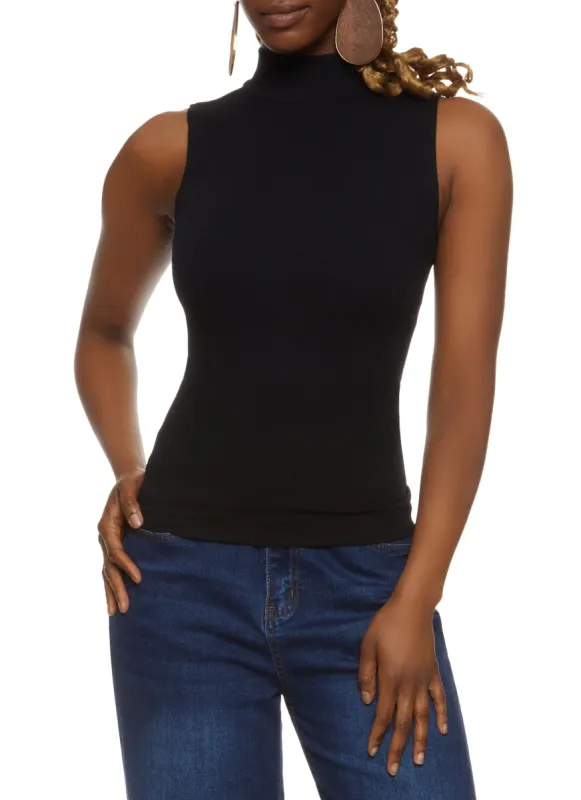 Mock Neck Seamless Ribbed Knit Tank Top sold by Rainbow