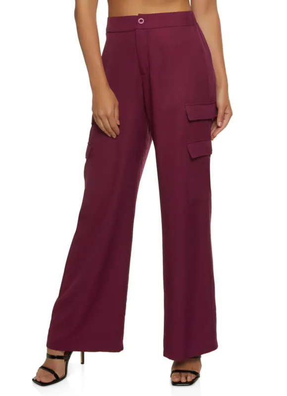 Solid High Waist Wide Leg Cargo Pants sold by Rainbow