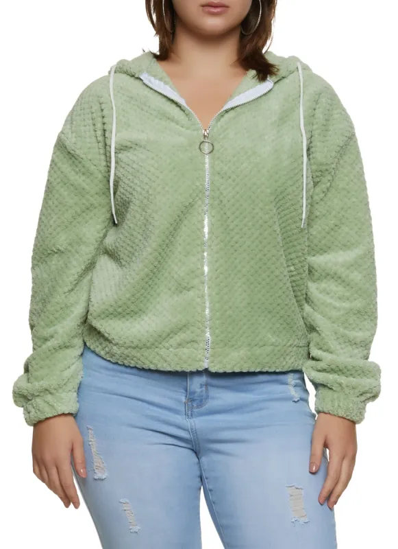Plus Size Faux Fur Zip Front Hoodie sold by Rainbow