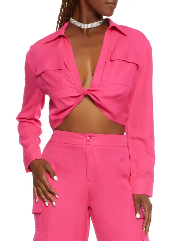 Pocket Detail Twist Front Crop Top sold by Rainbow