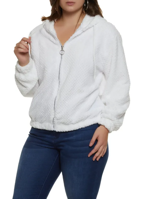 Plus Size Faux Fur Zip Front Hoodie sold by Rainbow