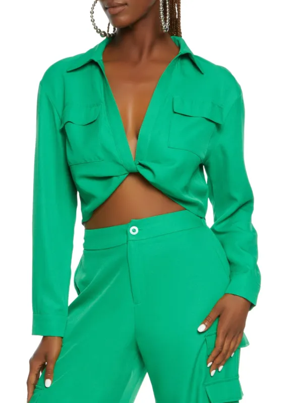 Pocket Detail Twist Front Crop Top sold by Rainbow