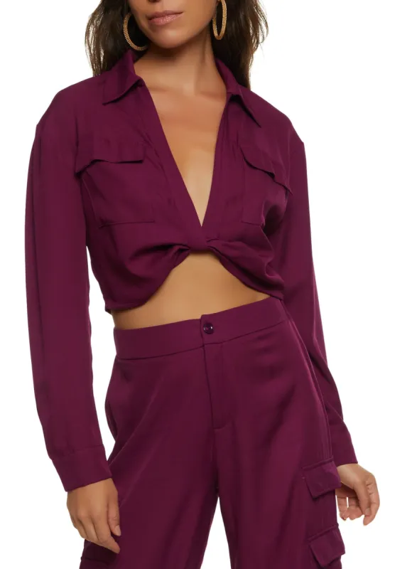 Pocket Detail Twist Front Crop Top sold by Rainbow