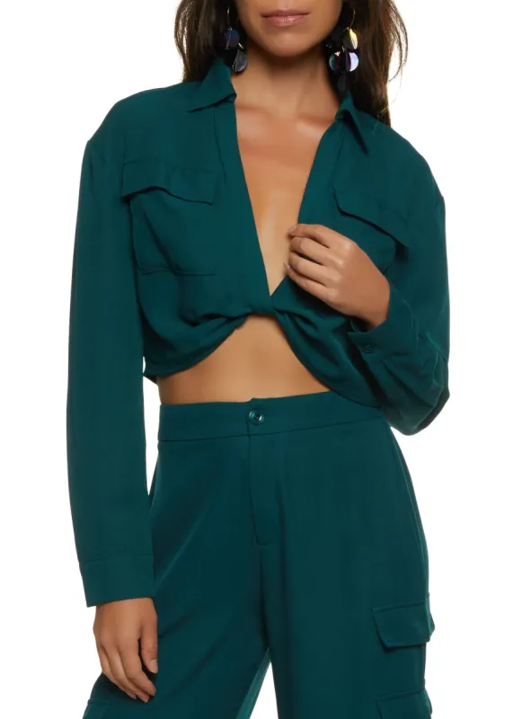 Pocket Detail Twist Front Crop Top sold by Rainbow