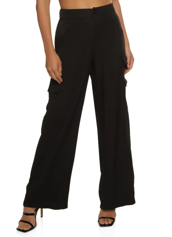 Solid High Waist Wide Leg Cargo Pants sold by Rainbow