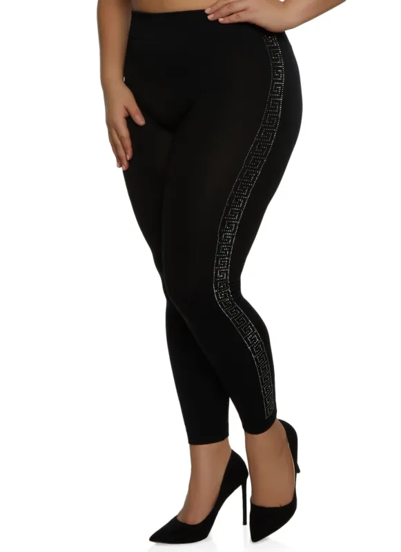 Plus Size Greek Key Rhinestone Leggings sold by Rainbow