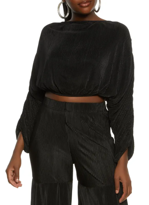 Plisse Ruched Sleeve Crop Top sold by Rainbow