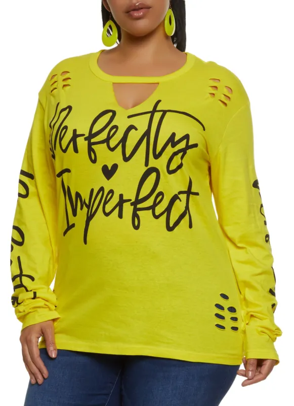 Plus Size Laser Cut Perfectly Imperfect Graphic Tee sold by Rainbow
