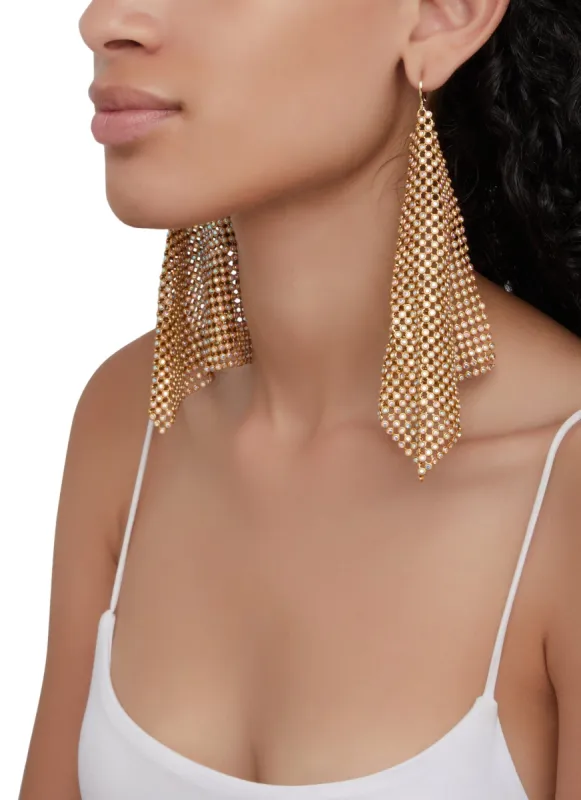 Mesh Rhinestone Drop Earrings sold by Rainbow