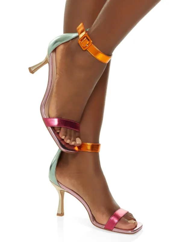 Square Toe Ankle Strap Mid Heel Sandals sold by Rainbow
