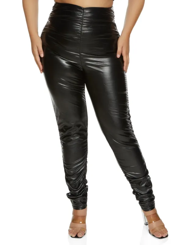 Plus Size Faux Leather Ruched Leggings sold by Rainbow