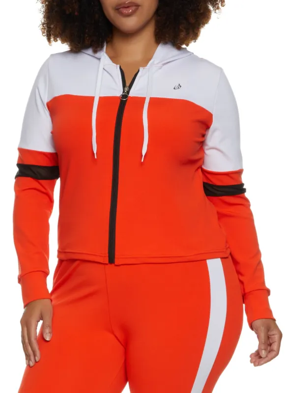 Plus Size Color Block Zip Front Hooded Track Jacket sold by Rainbow