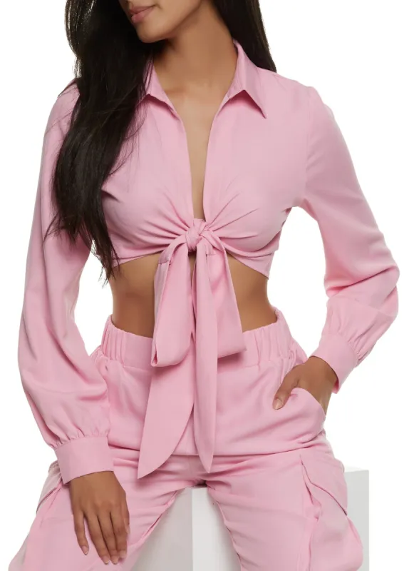 Crepe Knit Tie Front Crop Top sold by Rainbow