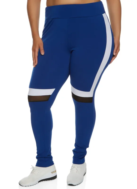 Plus Size Mesh Detail Color Block Active Leggings sold by Rainbow