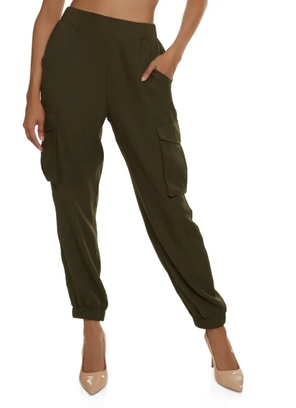 Crepe Knit Cargo Pocket Joggers sold by Rainbow