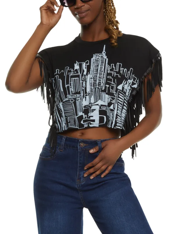 Fringe Tie Side Printed Crop Top sold by Rainbow