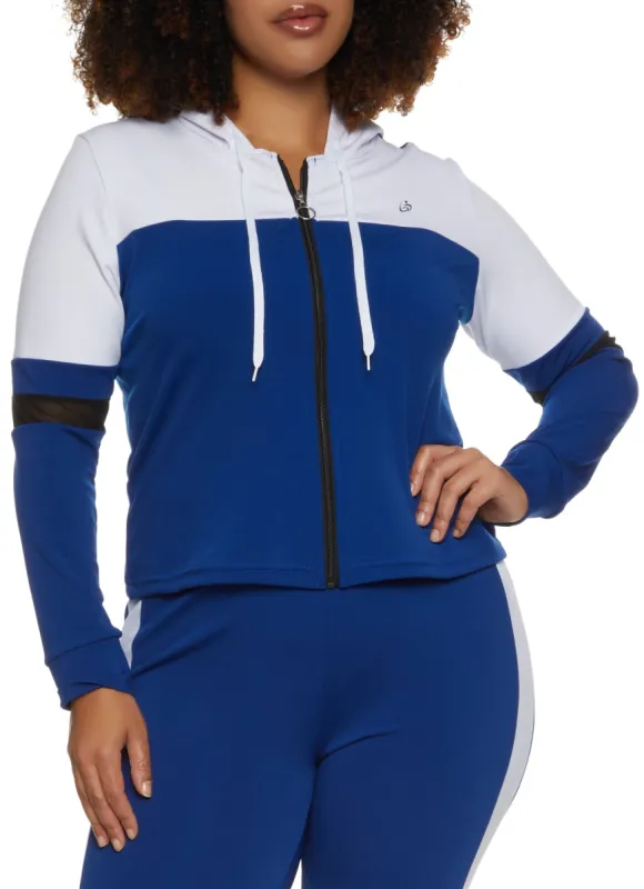Plus Size Color Block Zip Front Hooded Track Jacket sold by Rainbow