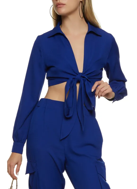 Crepe Knit Tie Front Crop Top sold by Rainbow