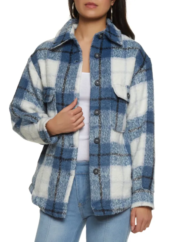 Plaid Button Front Shacket sold by Rainbow
