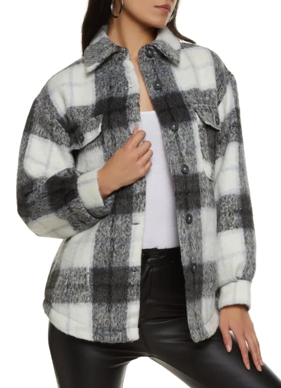 Plaid Button Front Shacket sold by Rainbow
