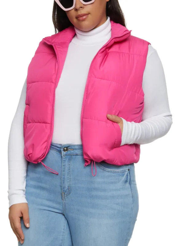 Plus Size Solid Nylon Puffer Vest sold by Rainbow