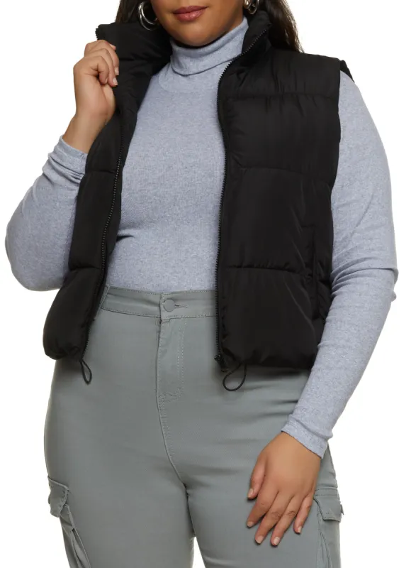 Plus Size Solid Nylon Puffer Vest sold by Rainbow